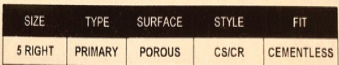 Figure 1: External package labeling showing the intended implant size and side (identifying information removed).