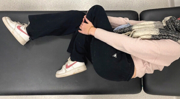 Figure 1: Clinical photograph; clinical photograph at presentation demonstrating a mechanically locked knee fixed in hyperflexion following injury, with inability to actively or passively extend the joint.
