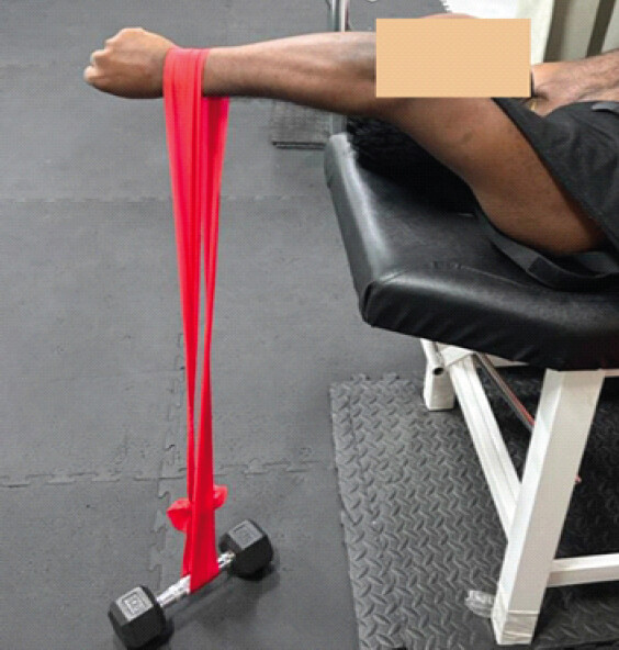 Figure 3: Low load, long duration inferior capsular stretch.